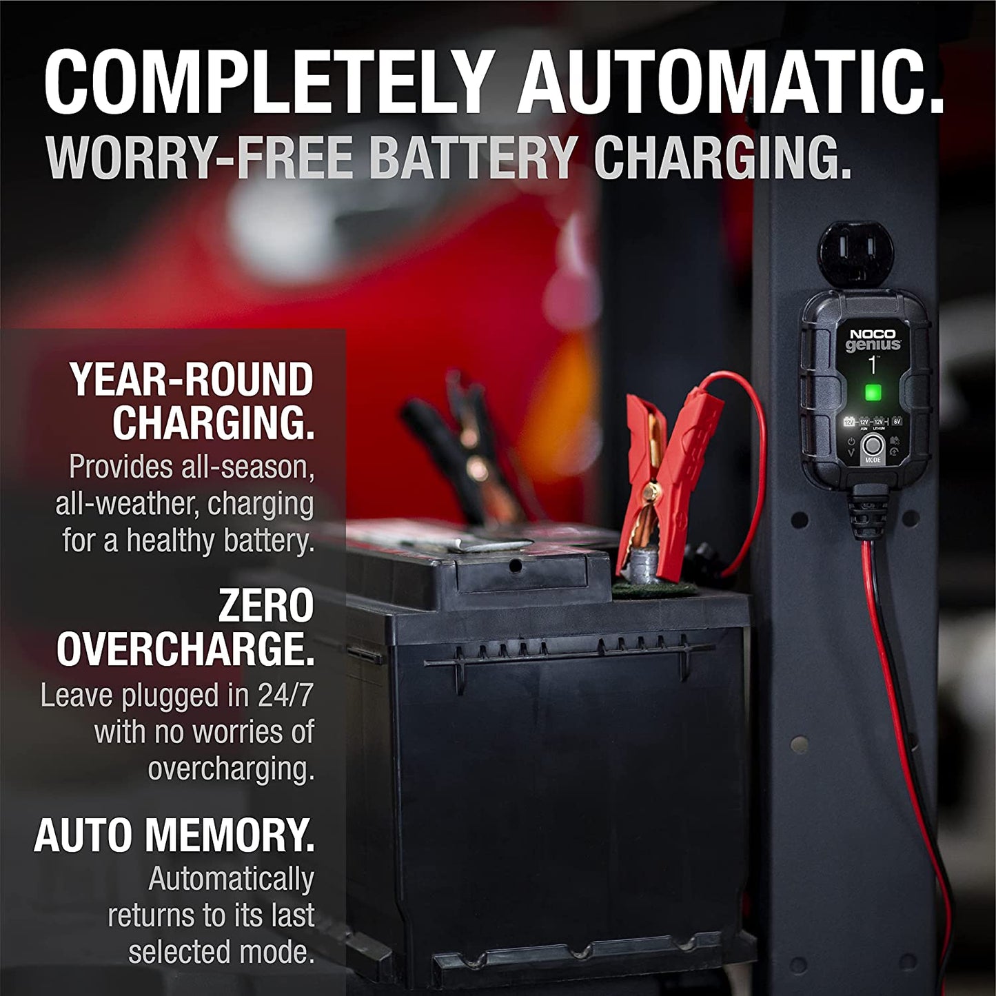 NOCO GENIUS1 6V and 12V Automotive Charger, Battery Maintainer, Trickle Charger, Float Charger, and Desulfator